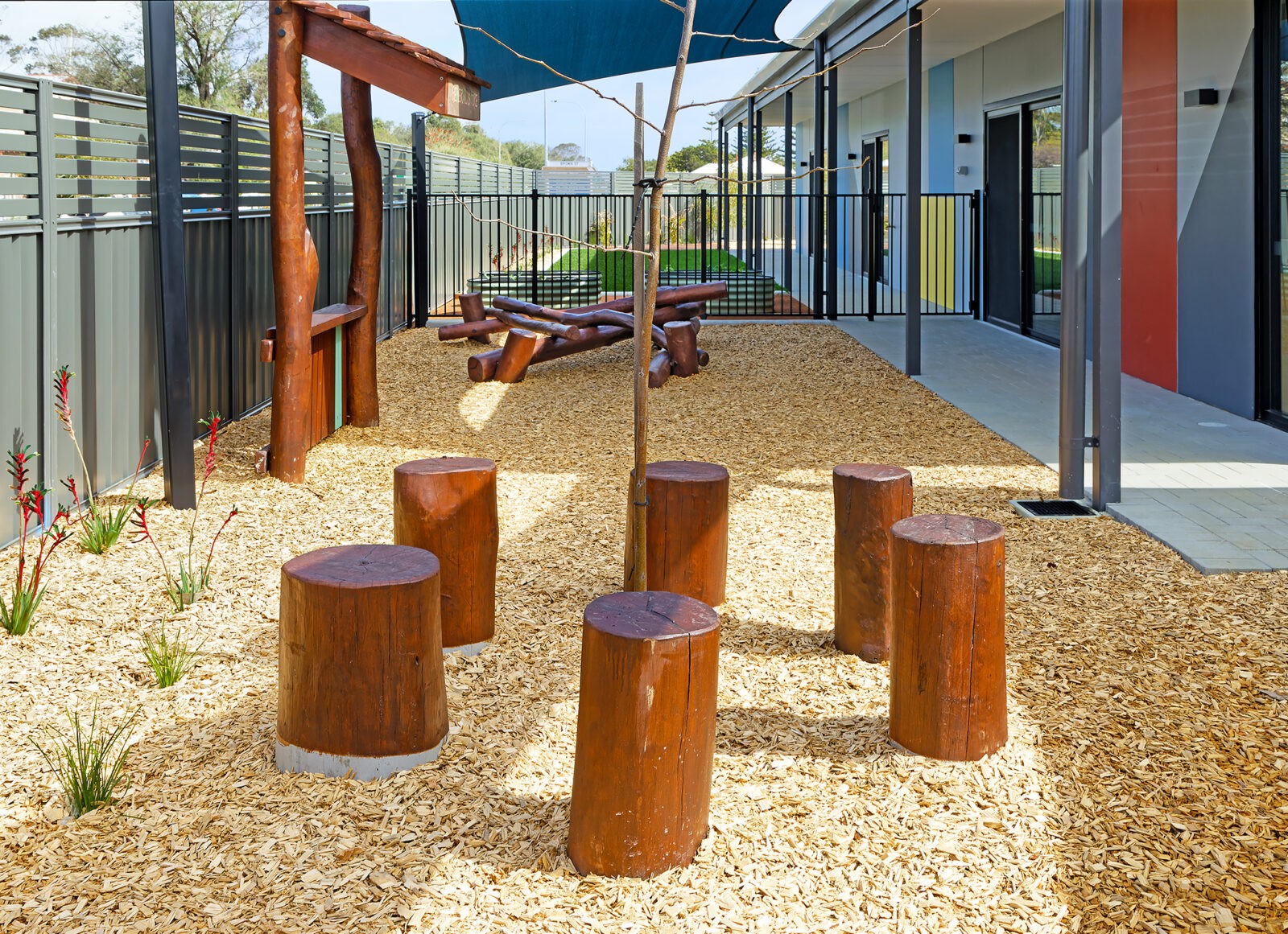 Stepping Stumps | Enhance your nature play space with our classic Stepping Stumps, handcrafted from locally sourced West Australian Jarrah hardwood to create engaging balance challenges and movement opportunities. | VRI