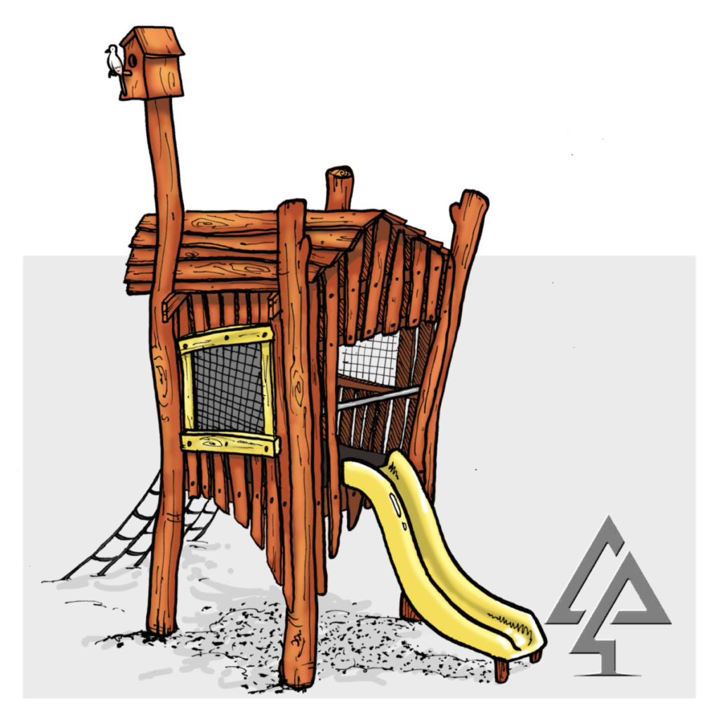 Shack | Step into a whimsical world with our charming Shack, featuring wonky windows, natural timber roofing, and playful details that spark imagination while developing essential play skills. | VRI