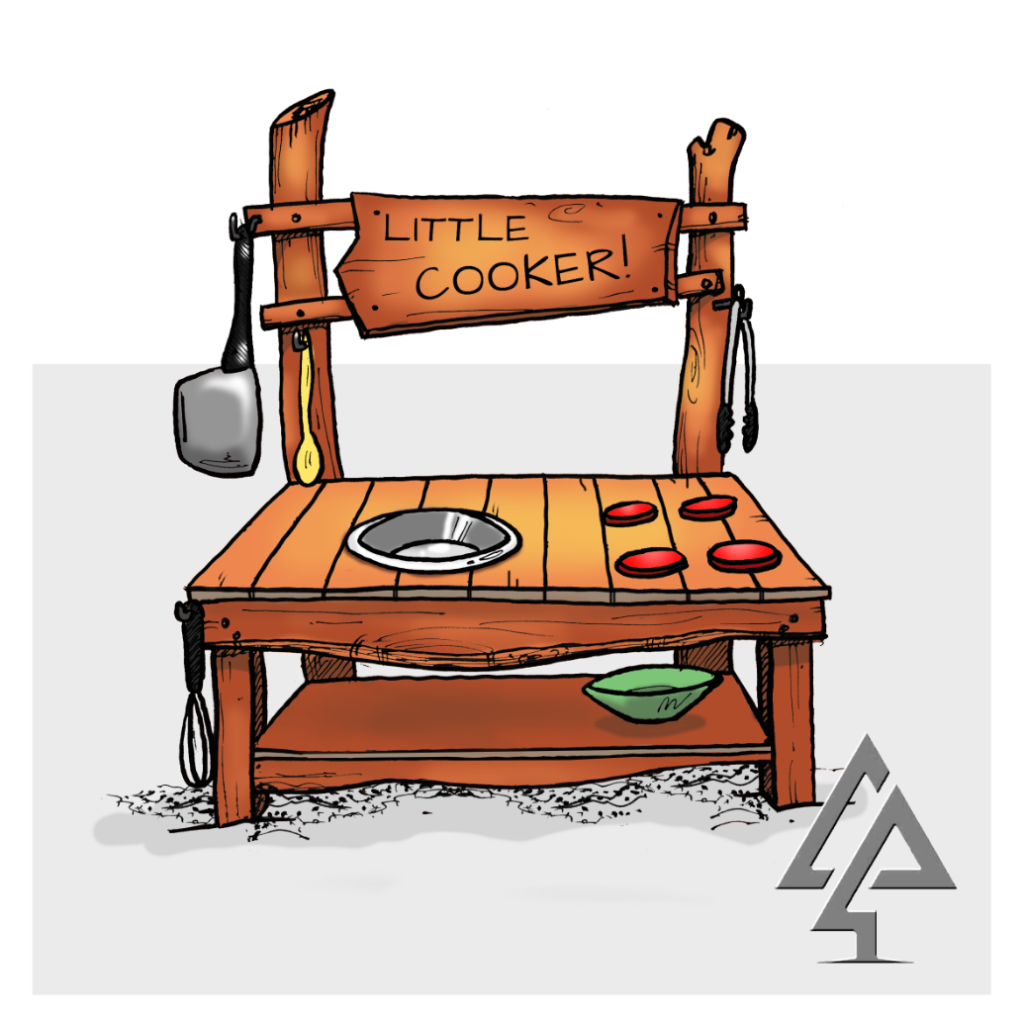 Little Cooker Kitchen | Create culinary adventures with this charming West Australian Jarrah Little Cooker Kitchen, featuring a stainless steel basin and interactive elements for engaging sand and mud play. | VRI