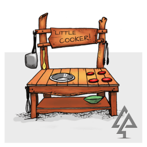 Little Cooker Kitchen | Create culinary adventures with this charming West Australian Jarrah Little Cooker Kitchen, featuring a stainless steel basin and interactive elements for engaging sand and mud play. | VRI
