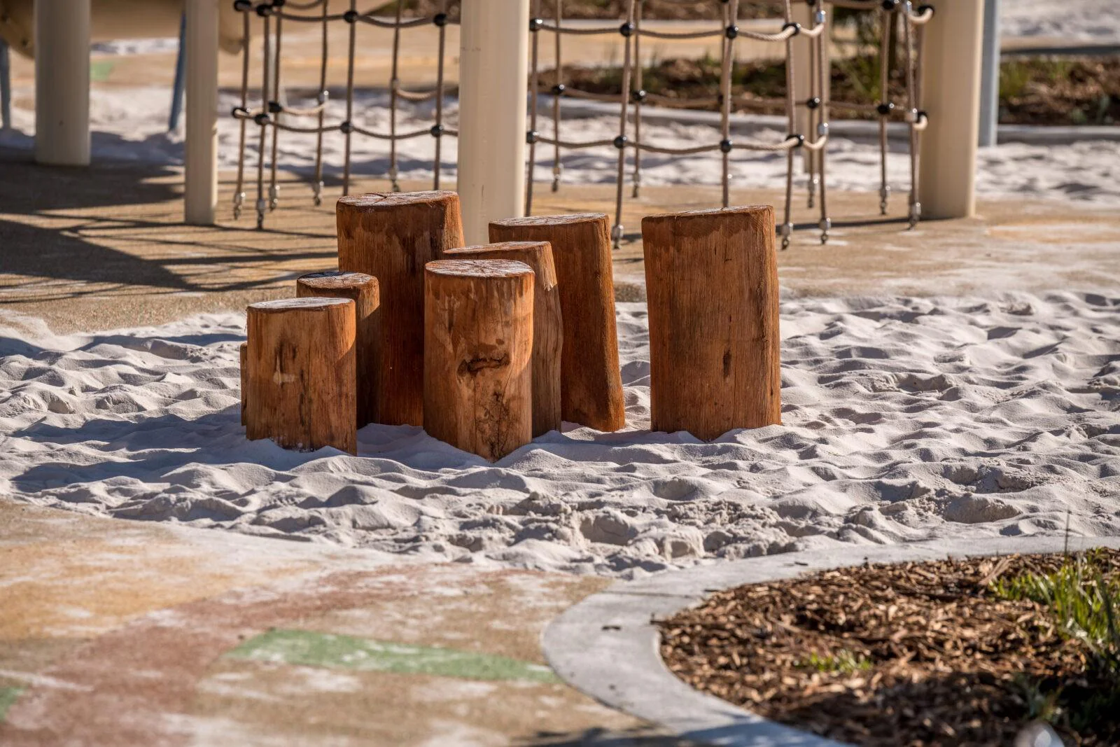 Stepping Stumps | Enhance your nature play space with our classic Stepping Stumps, handcrafted from locally sourced West Australian Jarrah hardwood to create engaging balance challenges and movement opportunities. | VRI