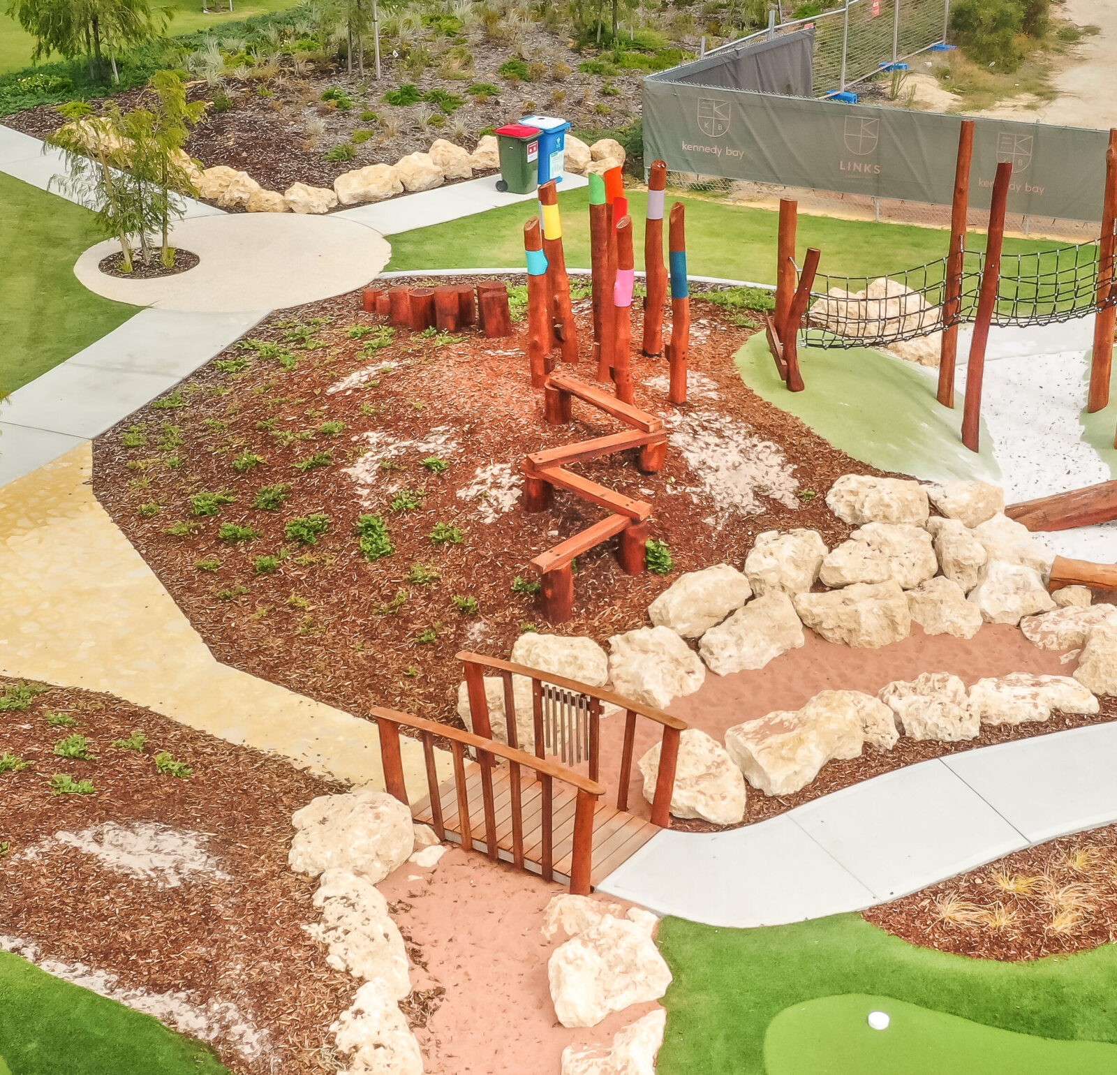 Stilt Steppers | Challenge balance and coordination with our elevated Stilt Steppers, handcrafted from locally sourced West Australian Jarrah hardwood to create challenging and fun play pathways in your nature playground. | VRI