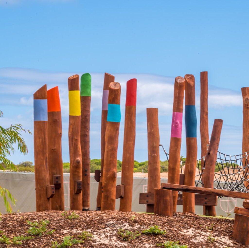 Stilt Steppers | Challenge balance and coordination with our elevated Stilt Steppers, handcrafted from locally sourced West Australian Jarrah hardwood to create challenging and fun play pathways in your nature playground. | VRI