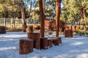 Stepping Stumps | Enhance your nature play space with our classic Stepping Stumps, handcrafted from locally sourced West Australian Jarrah hardwood to create engaging balance challenges and movement opportunities. | VRI