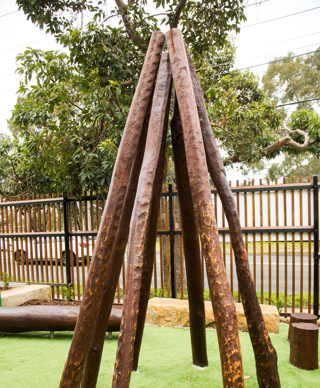 Tee Pee | Create an imaginative nook in your play spaces with our natural timber Tee Pee, handcrafted from locally sourced Jarrah offering a semi-sheltered space that children can call their own while staying safely in view. | VRI