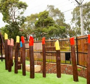 Bush Poles | Add vertical dimension to your nature play space with our Bush Poles, crafted from local West Australian Jarrah hardwood to create dynamic climbing and spatial elements. | VRI