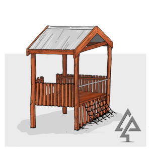 Maximize the use of your sloped site with our innovative Takari Cubby platform, featuring ground-level access and challenging rope climbs leading to a shaded elevated deck crafted from West Australian Jarrah.