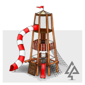 Stand tall with our lighthouse-inspired Kennedy Tower, featuring multiple play levels, giant tube slide, rope climbing challenges and imaginative viewing platforms reaching 7.7 metres into the sky.