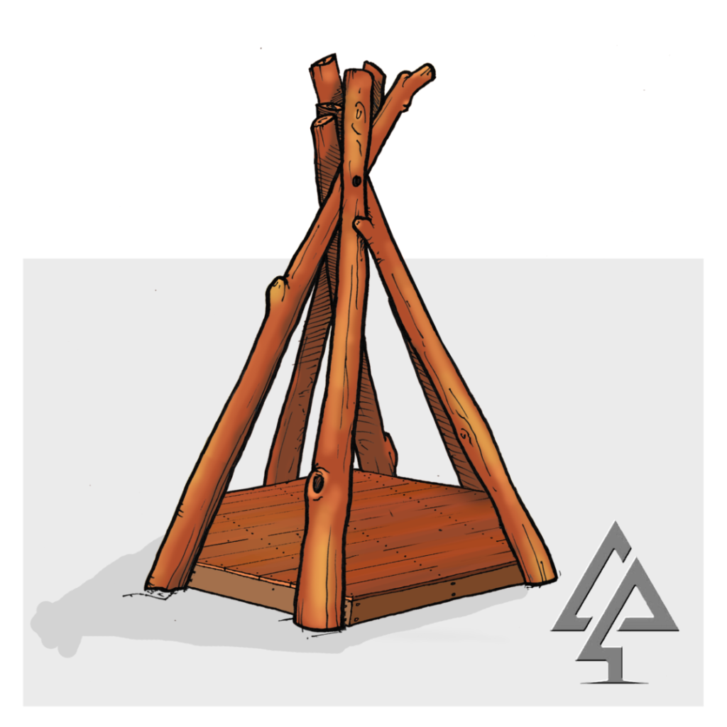 Create versatile play and gathering spaces with our Tee Pee with Accessible Deck semi-sheltered with natural timber poles to provide an elevated space that children can call their own while staying safely in view