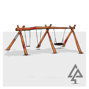 Double A-Frame with Basket and Double Swings | Maximise swinging capacity with this extensive WA Jarrah Double A-Frame, featuring an inclusive basket swing plus two additional standard/toddler swing bays. | VRI