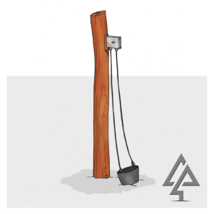 Sand Pulley on Bush Pole | Lift and transport sand dynamically with this robust sand pulley system mounted on a tall WA Jarrah bush pole, featuring a custom stainless steel pulley mechanism. | VRI