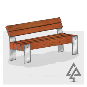 Bench Seat Type B with Backrest | Provide comfortable, traditional seating with this bench featuring West Australian Jarrah battens, a supportive slanted backrest, and a durable steel frame for lasting appeal. | VRI