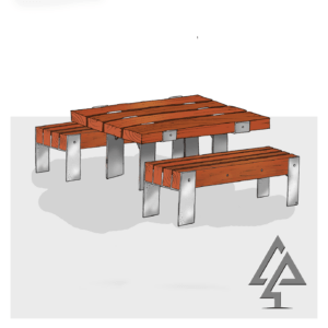 Picnic Table Type B | Create inviting gathering spaces with this classic picnic table, featuring integrated benches, durable West Australian Jarrah battens, and a robust steel frame for parks and schools. | VRI