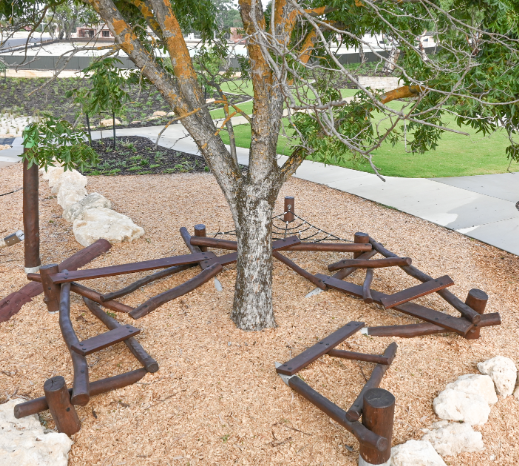 Bird Nest Scramble | Encourage scrambling adventures with this West Australian Jarrah Bird Nest Scramble, featuring intertwined logs for diverse climbing, balancing, and gathering opportunities. | VRI