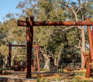 Double Flying Fox with Platform | Experience ultimate playground excitement with our premium double flying fox, featuring a custom Jarrah launch platform and parallel cable runs up to 50m for racing adventures. | VRI