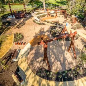 Double Flying Fox with Platform | Experience ultimate playground excitement with our premium double flying fox, featuring a custom Jarrah launch platform and parallel cable runs up to 50m for racing adventures. | VRI
