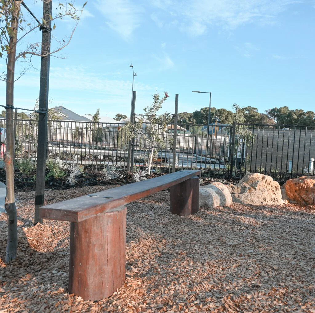 Balance Beam Wide | Create dynamic above-ground pathways with our interconnecting balance beams, handcrafted from locally sourced West Australian Jarrah hardwood. Perfect for custom pathway configurations and informal seating. | VRI