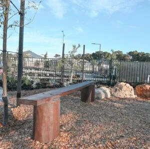 Balance Beam Wide | Create dynamic above-ground pathways with our interconnecting balance beams, handcrafted from locally sourced West Australian Jarrah hardwood. Perfect for custom pathway configurations and informal seating. | VRI