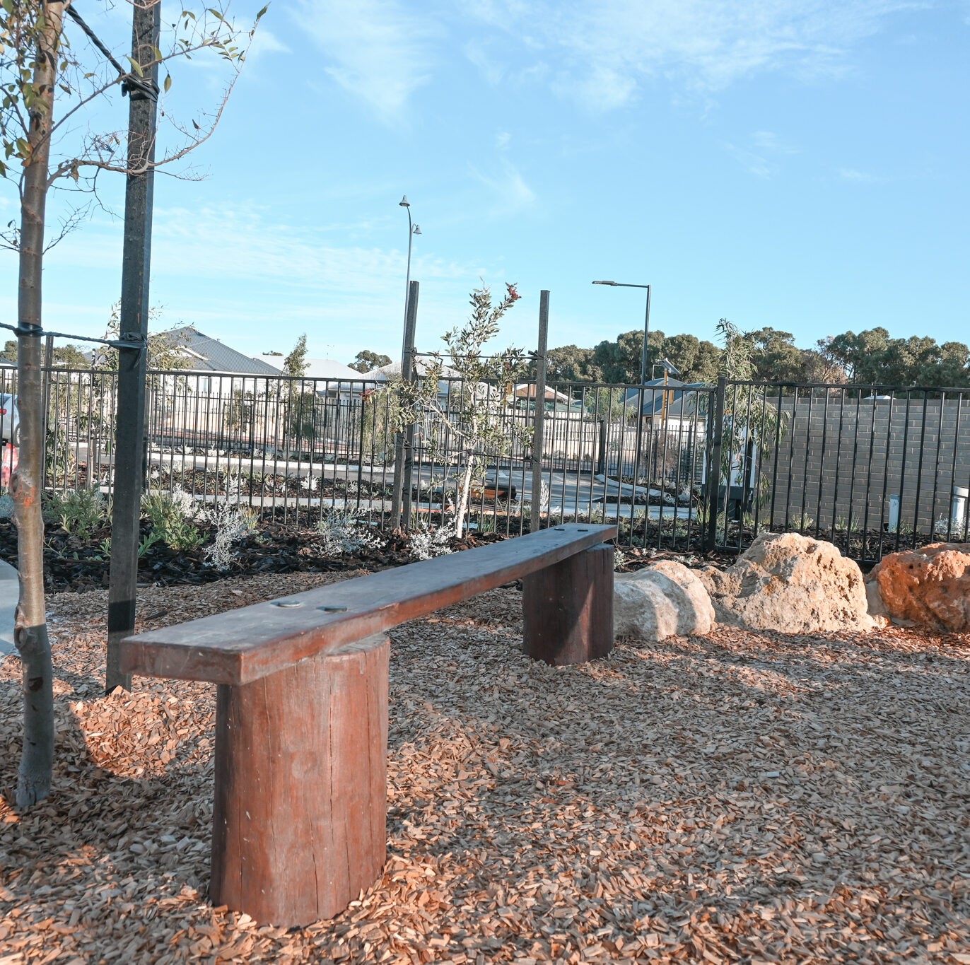 Balance Beam Wide | Create dynamic above-ground pathways with our interconnecting balance beams, handcrafted from locally sourced West Australian Jarrah hardwood. Perfect for custom pathway configurations and informal seating. | VRI