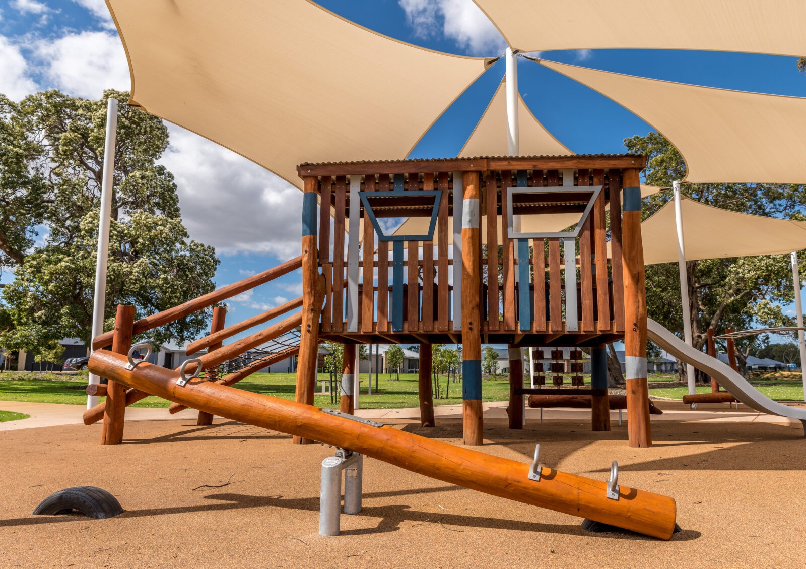 See Saw | Create shared play experiences with our premium See Saw, featuring natural WA Jarrah construction and engineered safety features for engaging cooperative play. | VRI
