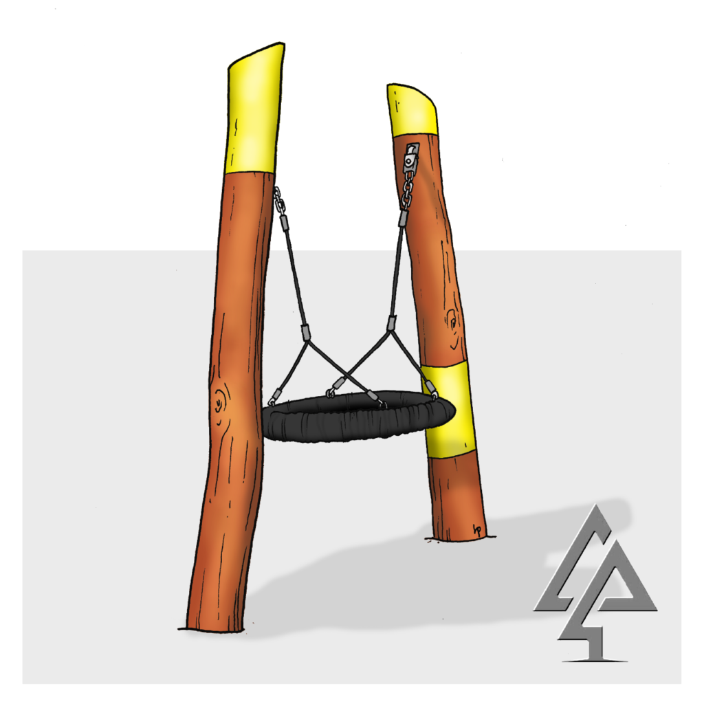 Double Pole Basket Swing | Offer robust, inclusive swinging with this Double Pole Basket Swing, featuring a sturdy Jarrah bush pole frame and a large basket seat ideal for high-use public spaces. | VRI
