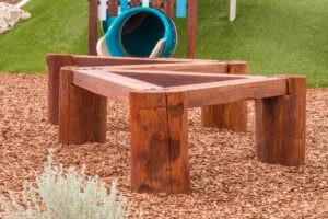 Balance Beam Wide | Create dynamic above-ground pathways with our interconnecting balance beams, handcrafted from locally sourced West Australian Jarrah hardwood. Perfect for custom pathway configurations and informal seating. | VRI