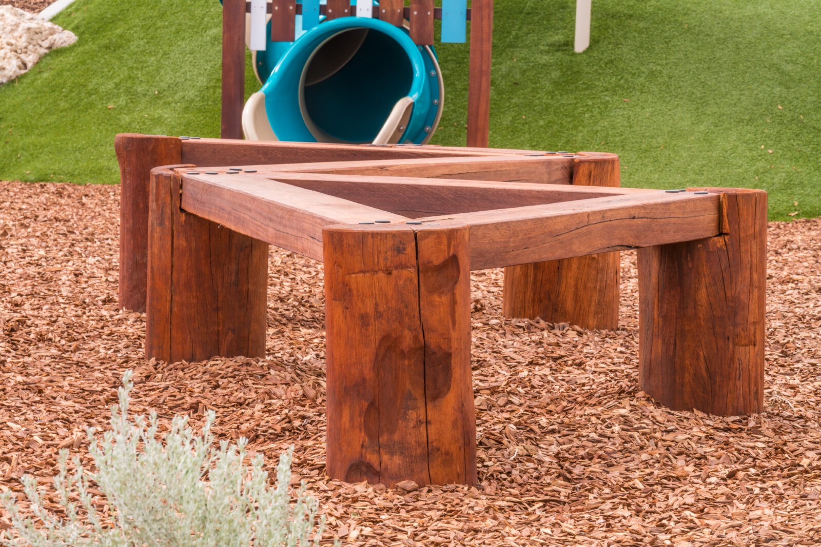 Balance Beam Wide | Create dynamic above-ground pathways with our interconnecting balance beams, handcrafted from locally sourced West Australian Jarrah hardwood. Perfect for custom pathway configurations and informal seating. | VRI