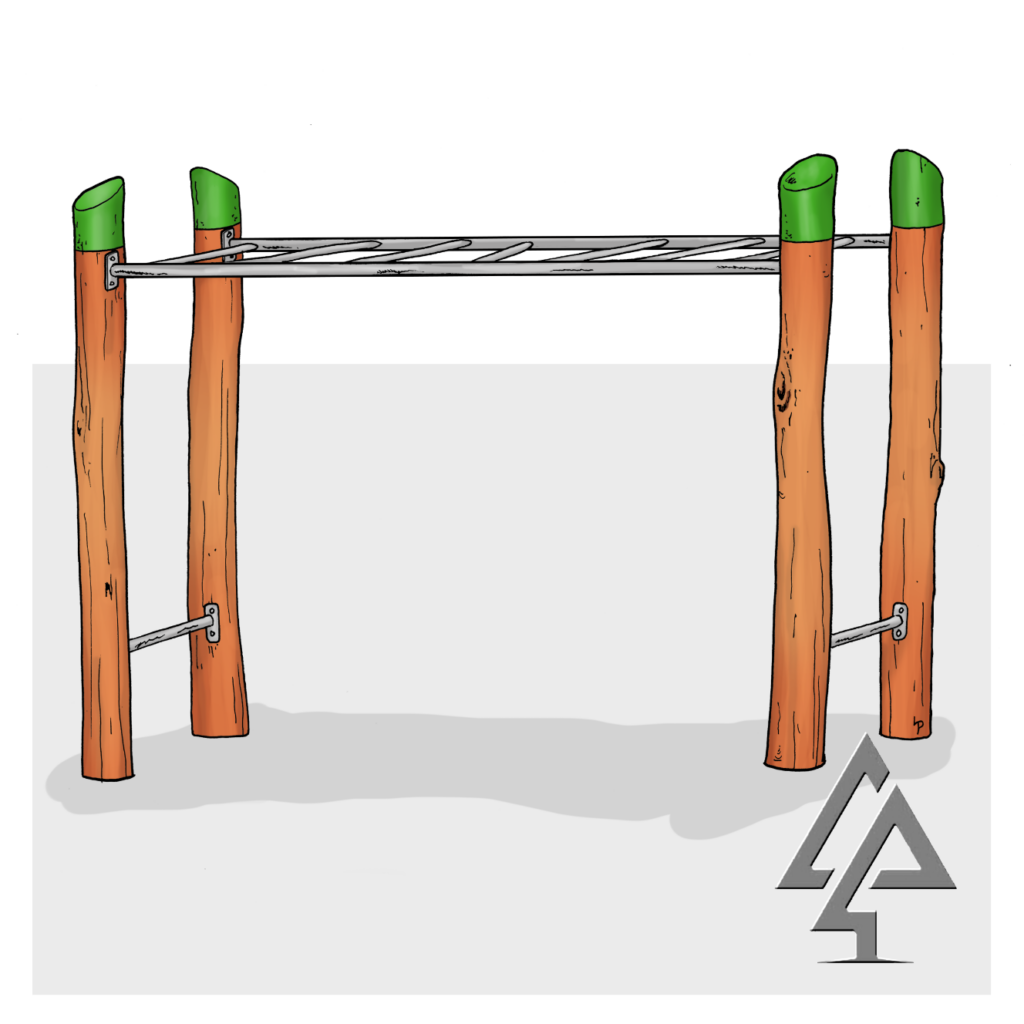 Build strength and confidence with our Monkey Bars Short, featuring natural Jarrah posts and stainless steel bars perfect in any playground.
