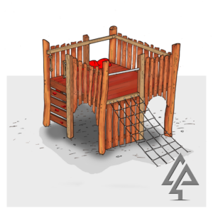 Burnsy Cubby | Discover our multi-activity Burnsy Cubby, featuring diverse climbing challenges, a tunnel hideaway, and colourful slide that create a play hub for active exploration. | VRI