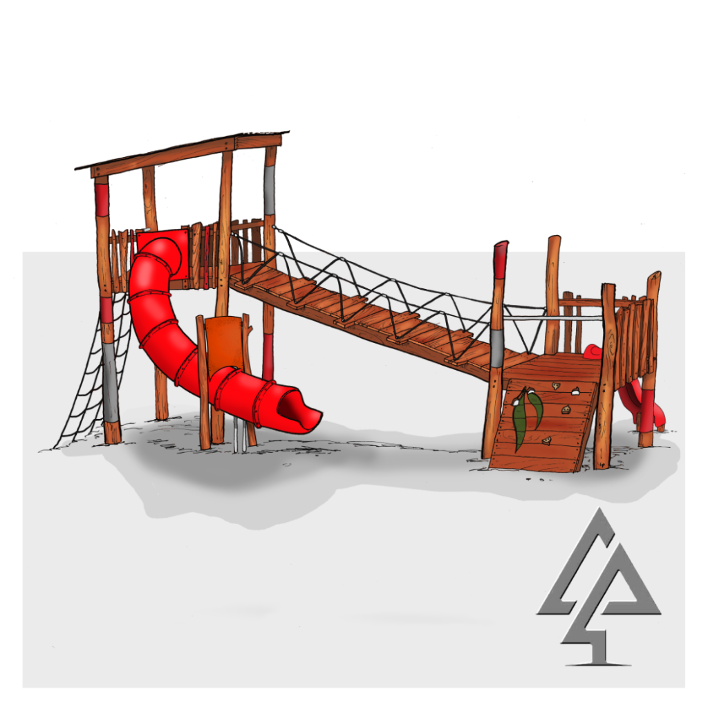 Adventure awaits in our multi-level Gin Gin Fort, featuring diverse climbing challenges, dual slides, and elevated platforms that create an immersive play experience promoting physical development and social interaction.