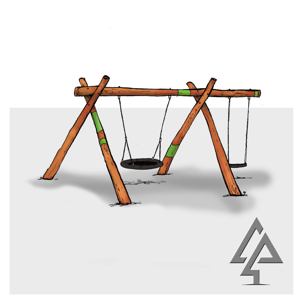 A-Frame with Basket and Single Swing | Offer diverse swinging options with this WA Jarrah A-Frame, combining an inclusive basket seat and a classic single swing bay for varied play experiences. | VRI