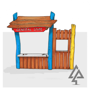 General Store Shop Front with Window | Expand imaginative possibilities with this West Australian Jarrah General Store featuring an added drive-thru style window for extended role-play fun and quick service. | VRI