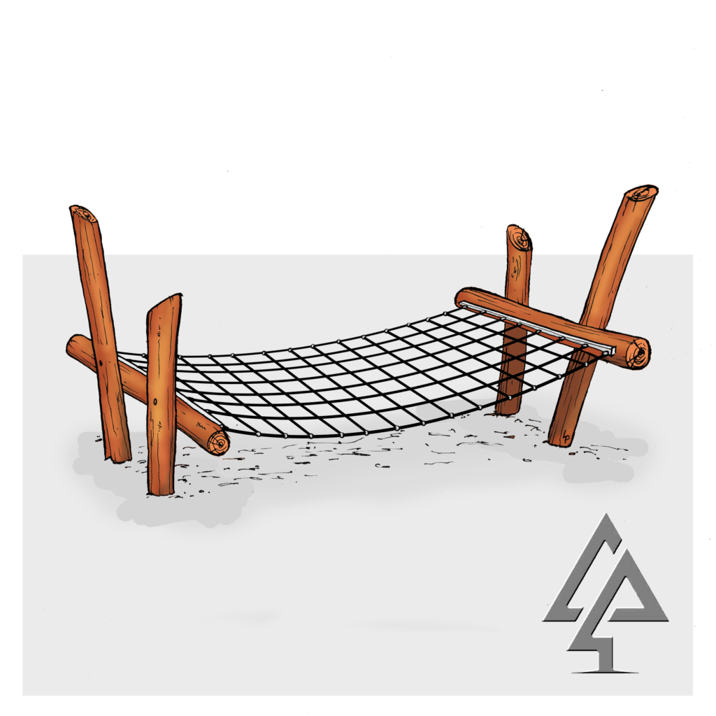 Rigid Hammock | Create an inviting social space with our Rigid Hammock, featuring West Australian Jarrah construction and a stable rope net design perfect for resting, playing, and gathering. | VRI
