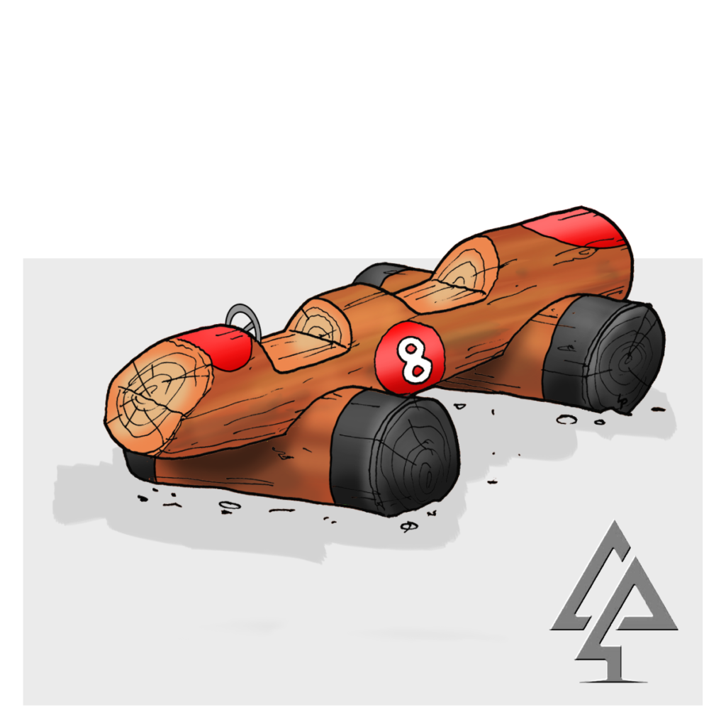 Log Race Car | Zoom into fun with this hand-carved Log Race Car, crafted from unique WA Jarrah logs with two seats, steering wheels, and customisable racing details. | VRI