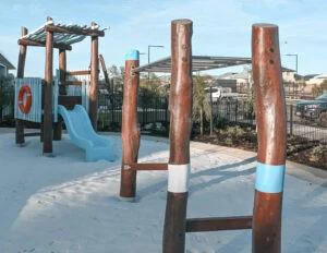 Monkey Bars Short | Build strength and confidence with our Monkey Bars Short, featuring natural Jarrah posts and stainless steel bars perfect in any playground. | VRI