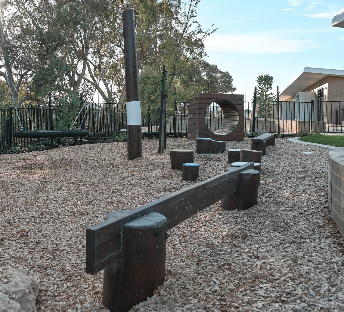 Balance Beam Narrow | Challenge balance and coordination with our Balance Beam Narrow, handcrafted from locally sourced West Australian Jarrah hardwood. Perfect for custom pathway configurations. | VRI