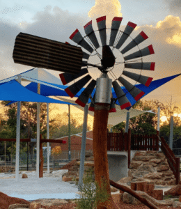Windmill | Enhance rural play scenes with our authentic Windmill feature, combining natural timber construction with premium stainless steel mechanics for engaging farm-themed experiences. | VRI