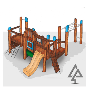 Burrendah Fort | Discover our multi-level Burrendah Fort, featuring diverse climbing challenges, monkey bars, and double slides that promote physical development and social interaction while encouraging imaginative play in a natural setting. | VRI