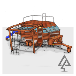 Caravan | Embark on holiday adventures with this bespoke Caravan play structure, packed with climbing nets, walls, slide, fireman's pole, and imaginative details. | VRI