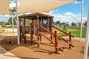 Glades Cubby | Transform your playground with ourGlades Cubby, combining natural timber aesthetics with interactive elements to create an engaging multi-level play experience. | VRI