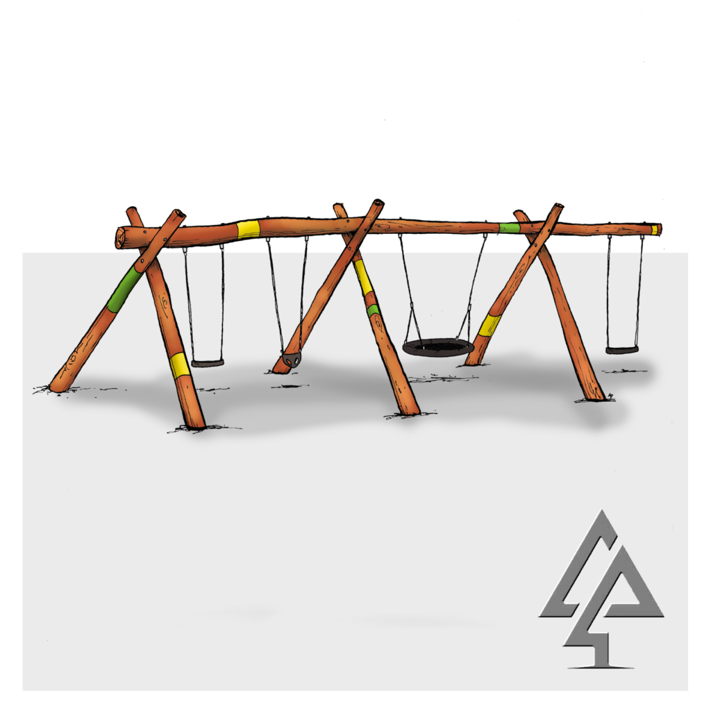 Van Ryt Industries expansive Triple A-Frame Combination Swing Set in WA Jarrah, with basket swing and three additional configurable bays.
