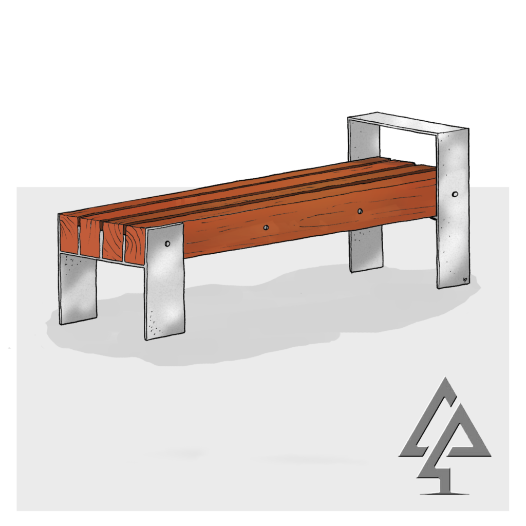 Bench Seat Type B with Armrest | Add functional support with this modern bench seat, featuring West Australian Jarrah battens, a single armrest for comfort, and a durable steel frame design. | VRI