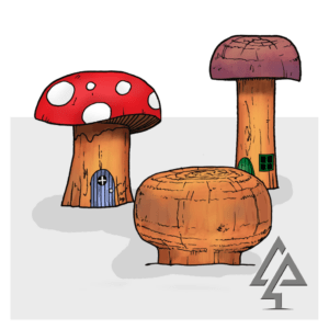 Bring whimsy to your playground with our charming Toad Stools, featuring mushroom-shaped seating elements crafted from creatively painted West Australian Jarrah hardwood for imaginative play and rest.