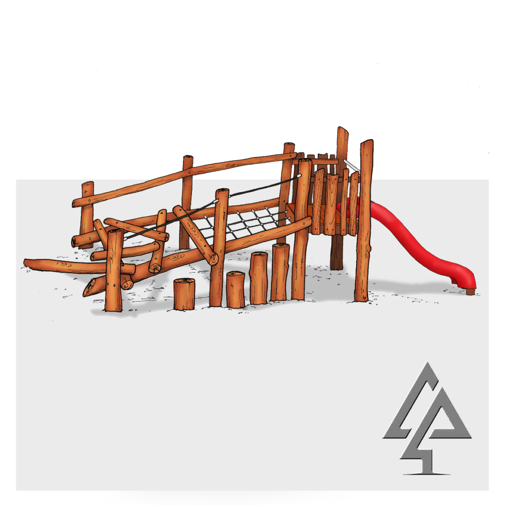 Challenge young adventurers with our Bentley Climber, featuring natural timber cladding, rope net and log scramble access to an elevated 1500mm platform.