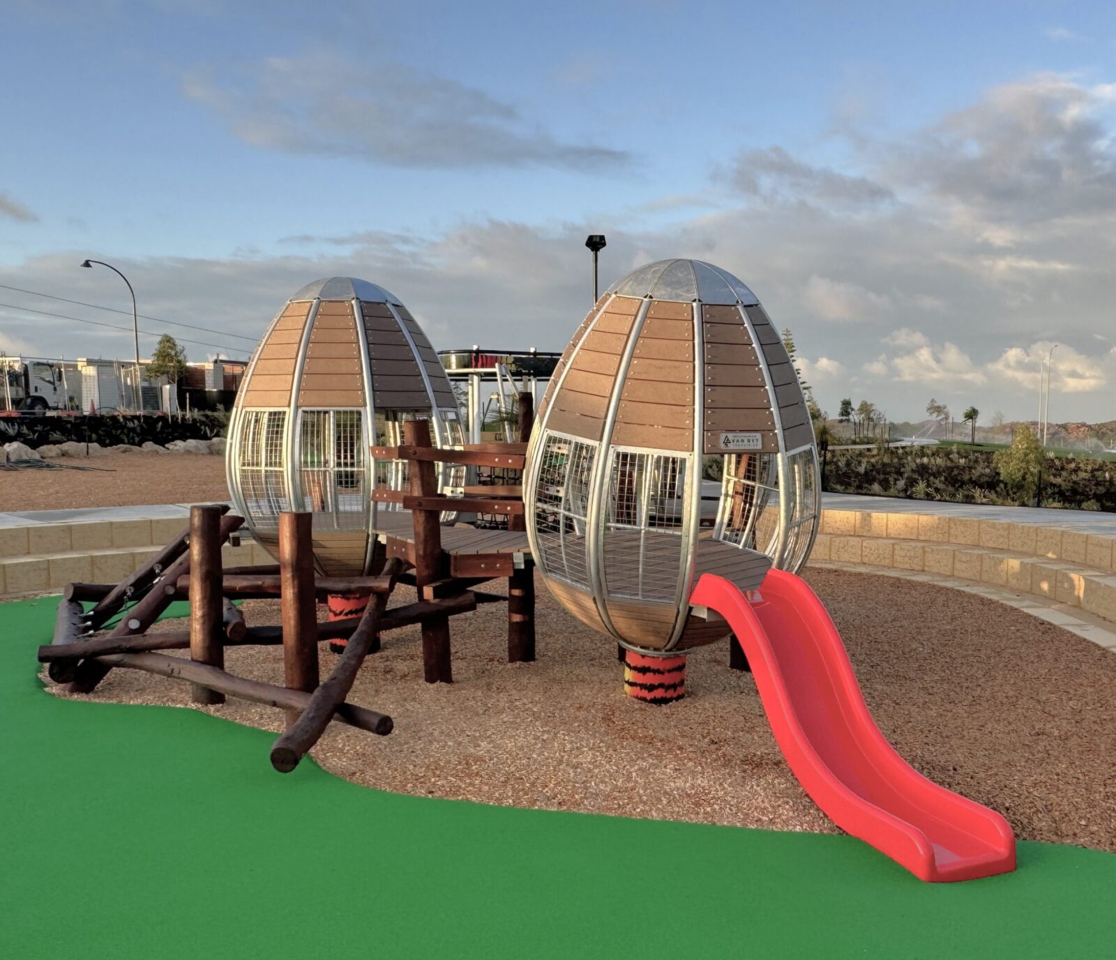 Giant Eggs | Captivate imaginations with the Giant Eggs playground structure, a unique WA-made focal point inspired by the iconic Red-tailed Black Cockatoo (