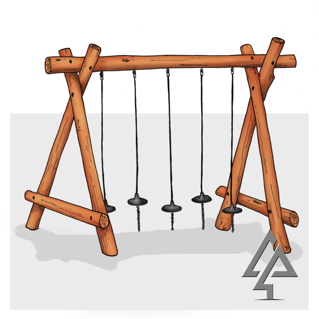 A-Frame Pommel Traverse | Master balance and coordination with our A-Frame Pommel Traverse, featuring suspended HDPE stepping platforms and robust Jarrah A-frame construction for exciting playground challenges. | VRI