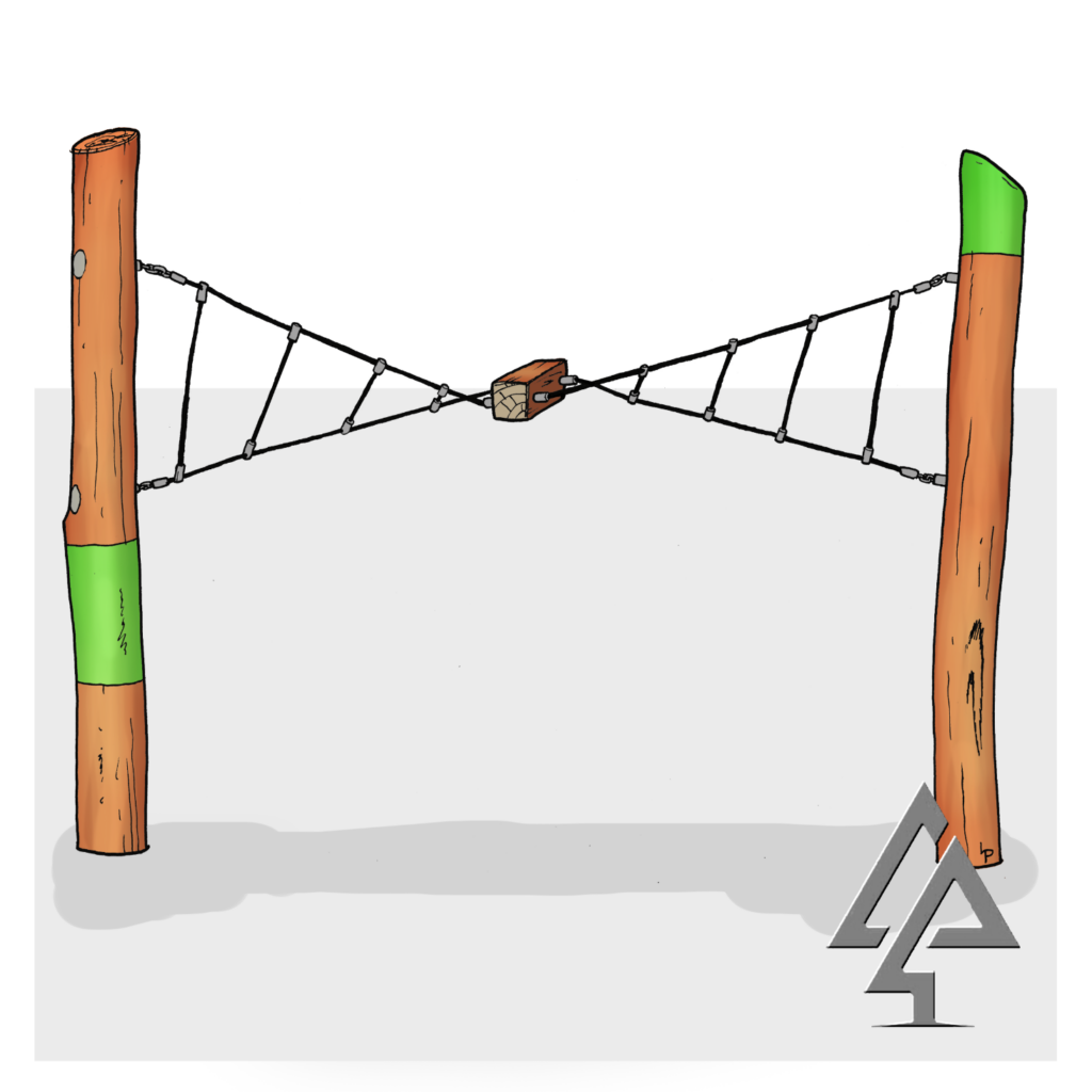 Criss Cross Traverse | Master advanced balance skills with our Criss Cross Traverse, featuring a suspended Jarrah beam and intricate rope matrix for exciting coordination challenges. | VRI