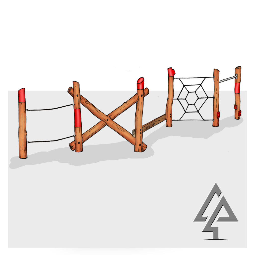 Ninja Combo Course 'A' | Challenge adventurers with our comprehensive Ninja Combo Course 'A', featuring five integrated play elements that create an exciting obstacle pathway for progressive skill development. | VRI