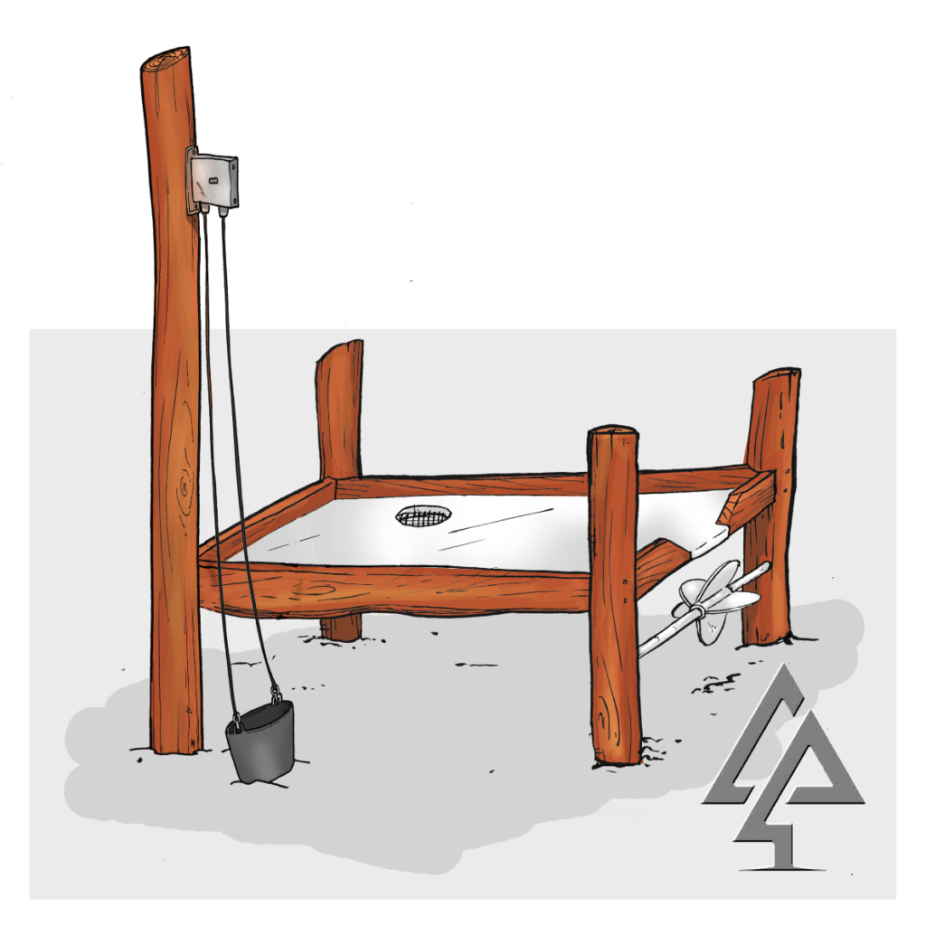 Sand Play Table with Sand Pulley | Combine interactive table play and dynamic lifting with this integrated unit featuring a stainless steel table, sand mill, and a tall Jarrah pole with our sand pulley. | VRI