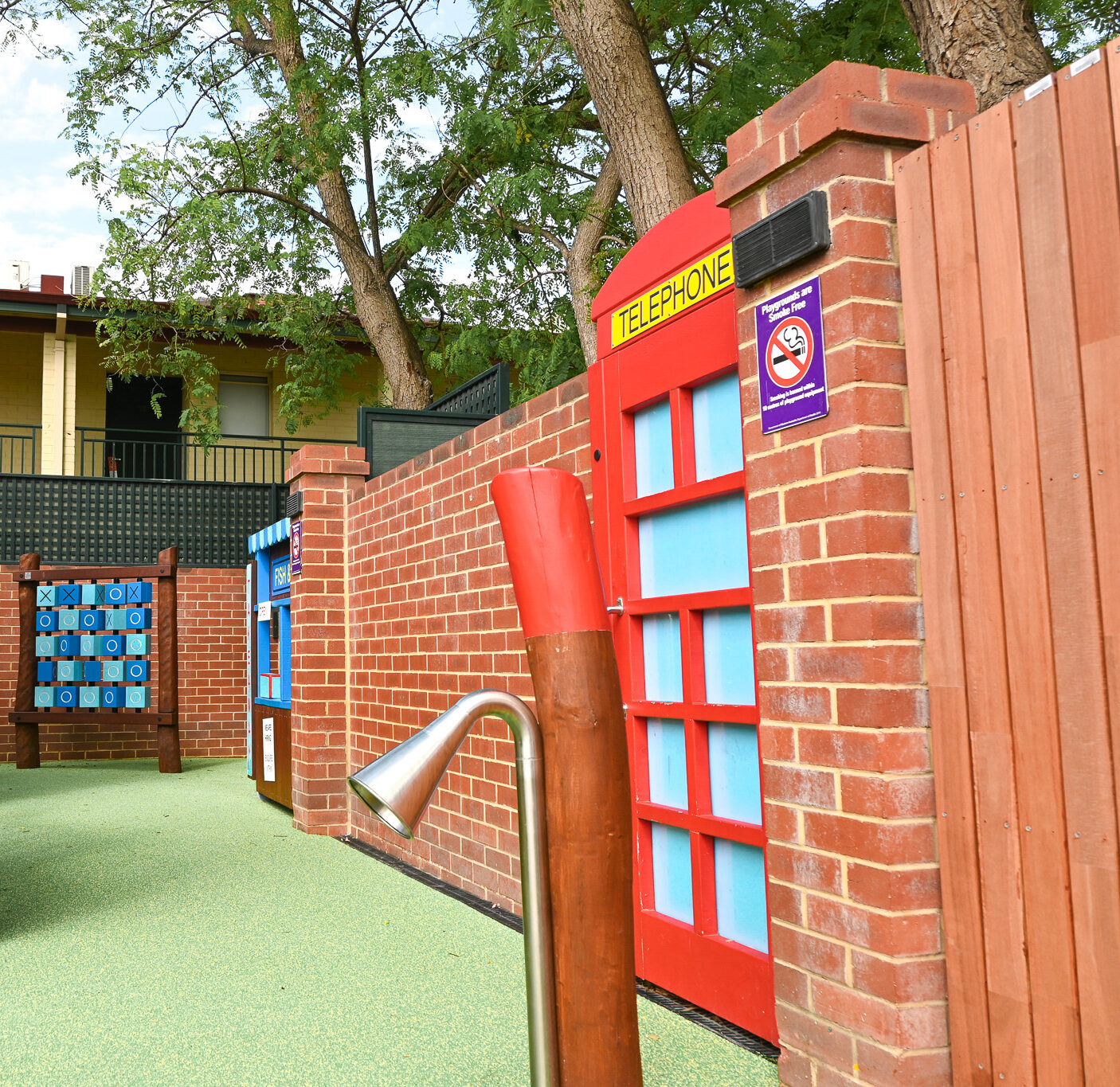 Talking Tubes on Bush Poles | A durable and interactive stainless steel talking tube mounted on Jarrah bush poles, designed to encourage social interaction and imaginative play among children. | VRI